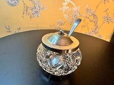 vintage cut glass Jam jar  with EPNS  lid and spoon