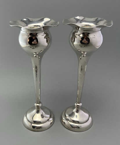 Edwardian silver bud vases - silver,