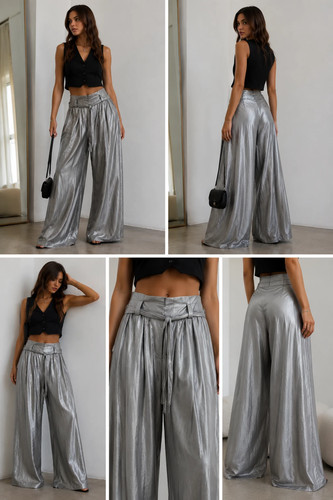 Zara metallic palazzo trousers - metallic,