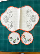Vintage Linen Dressing Table or Sideboard Floral Mat Set to Embroider - Started