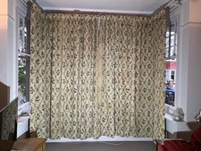Vintage Crewel Work Curtains. Lined, Heavy, Long. D: 8ft x W: 9ft Linen & Wool
