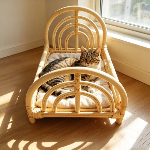 Natural rattan cat bed - rattan,