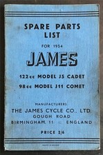 JAMES J5 CADET  & J11 COMET Motorcycles Illustrated Spare Parts List 1954