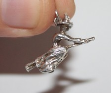 Retro Sterling Silver Witch on Broomstick Charm or Pendant 1950-60s 925 Vintage
