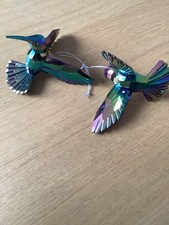 Pair Of Gisela Graham Iridescent Hummingbirds Xmas Tree Decorations