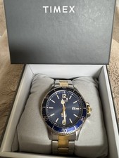 Timex Men's Indiglo. Blue/Gold/ Date. Bi Coloured Metal Strap.