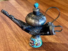 Rare!! Antique Chinese Dragon Horn Incense Burner Silver Jade Pipe Asian Gift!