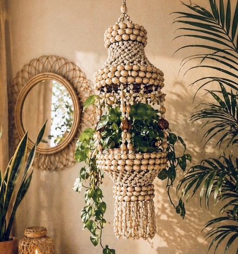 Vintage 70s sea shell - shell, macrame