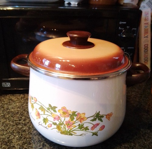 Large retro enamel cooking pot - enamel,