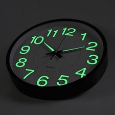 12'' Wall Clock Large Quartz Silent Luminous Glow In the Dark Indoor Home Office