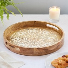 Round Floral Carved Mango Wood