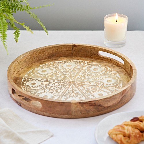 Round floral carved mango - round,