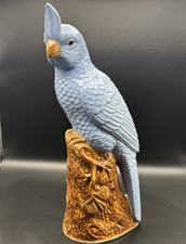 Vintage Blue Ceramic Cockatoo Parrot Bird Figurine Sculpture Glazed
