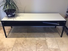 Large Low Bench TV UNIT WHITE TOP METAL BLACK SHELF