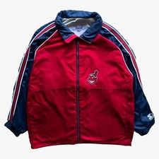 Vintage 90s Starter MLB Cleveland Indians Red Jacket, Baseball Retro Windbreaker