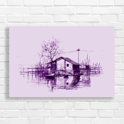 Lakeside cabin sketch - lakeside, purple