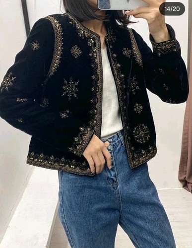 Zara black velvet embroidered - zara,