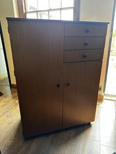 Vintage Mid Century Schreiber Tallboy Wardrobe with Drawers Cupboard Teak Effect