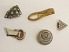 EXQUISITE VINTAGE DRESS CLIPS COLLECTION 5 SET C LOT GLASS DIAMANTE PASTE BRASS