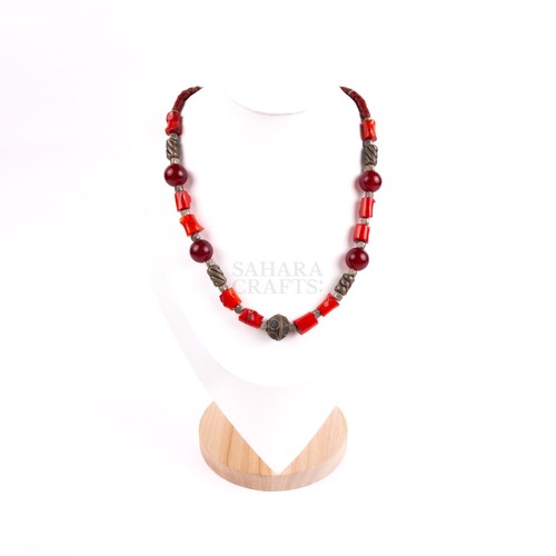 Coral agate stone necklace - coral,