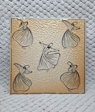 Turkish Whirling Dervishes Ceramic 8” Square Tile  Brown & Black  V. Rare