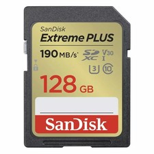 SanDisk Extreme Plus 128 GB SDXC Memory Card, Up to 190 MB/s, Class 10, U3, V30