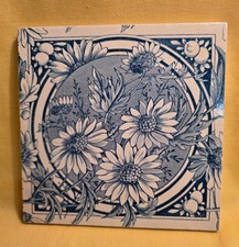 VICTORIAN T & R BOOTE BLUE FLORAL 6 INCH TILE C. 1880