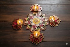 4 pcs Tealight Holder Diya Rangoli Design, Home Decor, Diwali, Random Colours