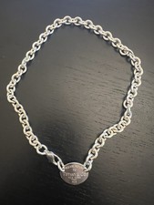 Tiffany & Co Return To Tiffany Sterling Silver Oval Tag Choker Necklace - 15.5"