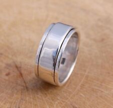 Plain 925 Sterling Spinning Worry Band Finger Thumb Ring 9mm Wide Mens Womens