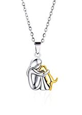 Dual Gold Silver Colour Woman And Dog Pendant Necklace Jewellery Gift