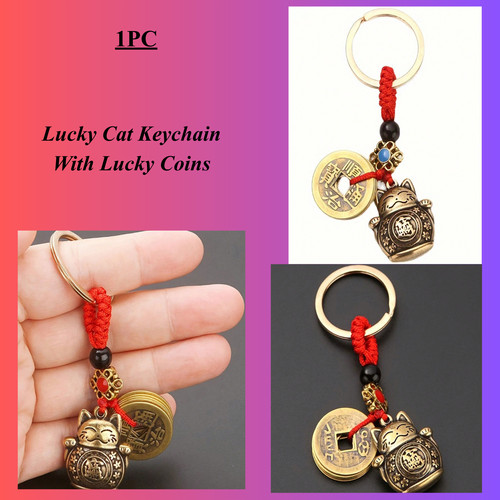 Lucky cat keychain with - lucky,