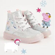 NEW GIRLS PEPPA PIG SILVER ICE CAPS GLITTER BOOTS SIZE INFANT 9 FIRST WALKERS 