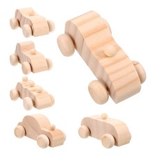  6pcs Kids Woodworking Toy Blank Wooden Car Models Unfinished Small Cars