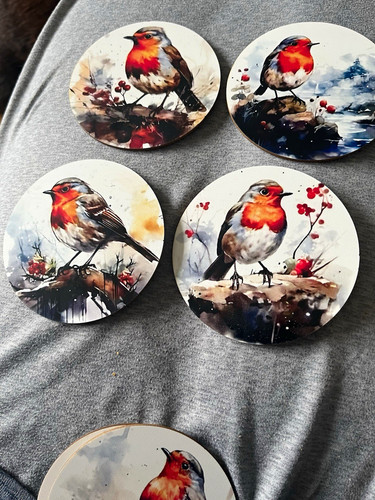 Wooden robin bird coasters set - wooden,