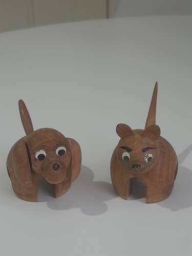 Vintage wooden netsuke puppy - vintage,