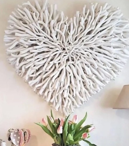 Large white twig heart wall - twig,