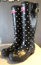 Joules Navy&White Spotty Pink Strip & Lining Wellies Women Size4 Good Condition