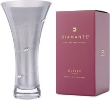 DIAMANTE Swarovski Metallic Silver Trumpet Flared Vase with Crystals - 25cm