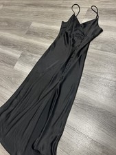 LADIES ZARA BLACK SATIN LOOK LONG DRESS - SIZE SMALL