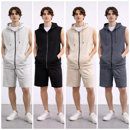 Mens sleeveless hoodie shorts - mens,