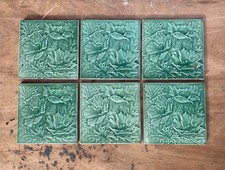 Victorian antique green floral embossed fireplace tiles