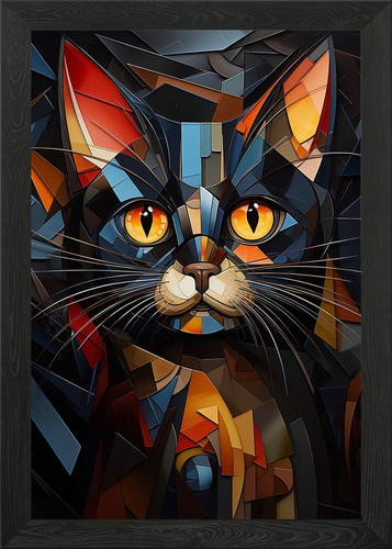 Cubist black cat framed wall - cubist,
