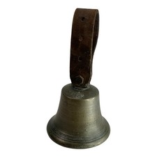 Antique Brass Bell With Leather Strap Handle 14oz School Ships Cow Sheep Shop