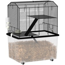PawHut Hamster Cage, Three-Tier Gerbil Cage w/ Deep Bottom, Ramp, Food Dish