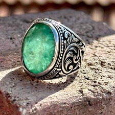 Men Silver Green Emerald Stone