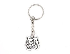Tiger Head Silver Keyring
