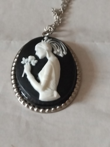 Lovely silver tone black - lovely, cameo