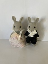 Sylvanian Families 1987’s Vintage Brighteyes Grey Rabbit Wedding Couple RARE~HTF