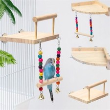 Wooden Parrot Perch Stand Playstand Bird Swing Toy Cage Playground Climbing-Rack